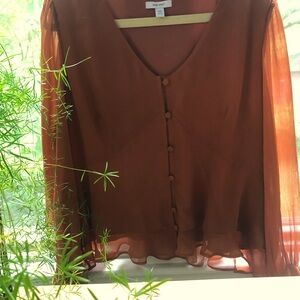 Nine West Light & Airy Sheer Sleeve and overlay Blouse XXL Copper